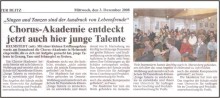 Zeitungsartikel - Chorus-Akademie entdeckt jetzt auch hier junge Talente