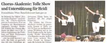 Zeitungsartikel - Tolle Show und Unterstützung für Heidi - Benefizkonzert - Chorus-Akademie, Musikschule Braunschweig
